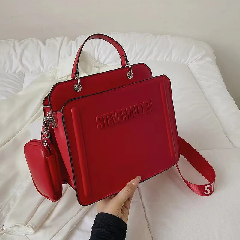 Bolso cuadrado de lujo a la moda para mujer, bolsos con letras STEVE MADEN, bolso de hombro de gran capacidad, bolsos de dos piezas de Color caramelo para mujer