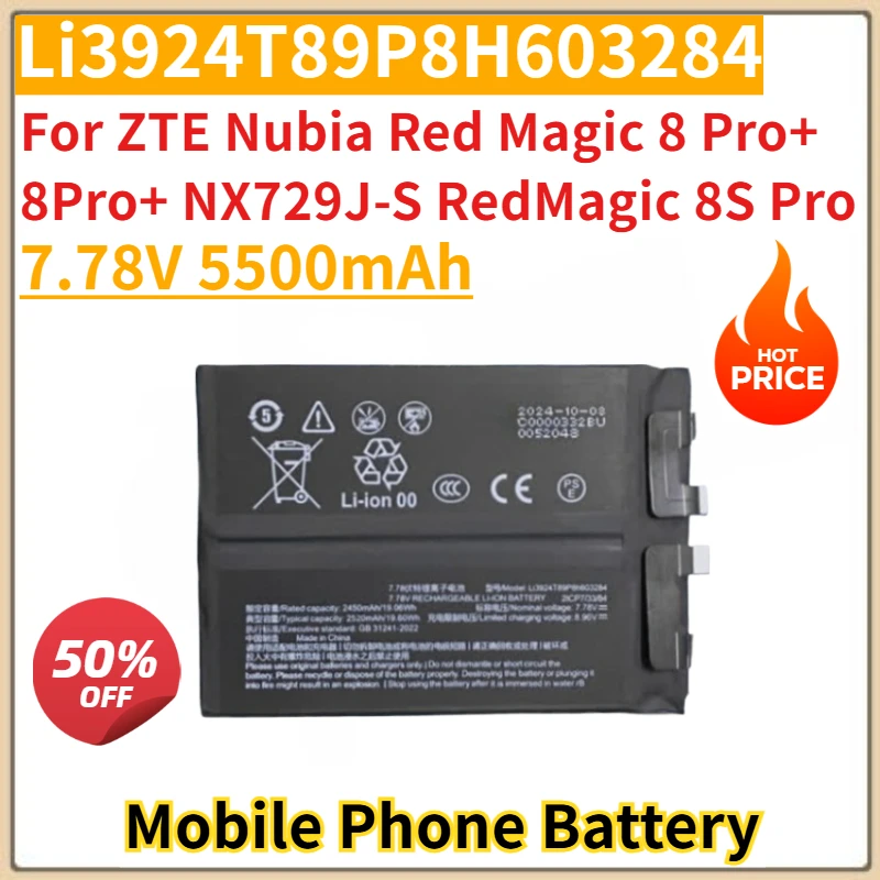New Replacement Mobile Phone Battery 5500mAh Li3924T89P8H603284 For ZTE Nubia Red Magic 8 Pro+ 8Pro+ NX729J-S RedMagic 8S Pro