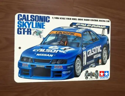 Calsonic 스카이라인 GTR 박스 아트 RC 자동차, 금속 벽 사인, 8x12 