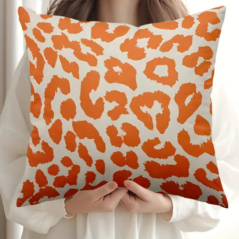 1pc, Orange Leopard Print, All-season Pillowcase, Polyester Material, Zippered and Machine Washable, Single-sided Print, Skin-friendly Pillowcase, Suitable for Beds, Sofas, and Lounge Chairs, Ideal for Gift Decoration and Home Decor, Pillow Insert