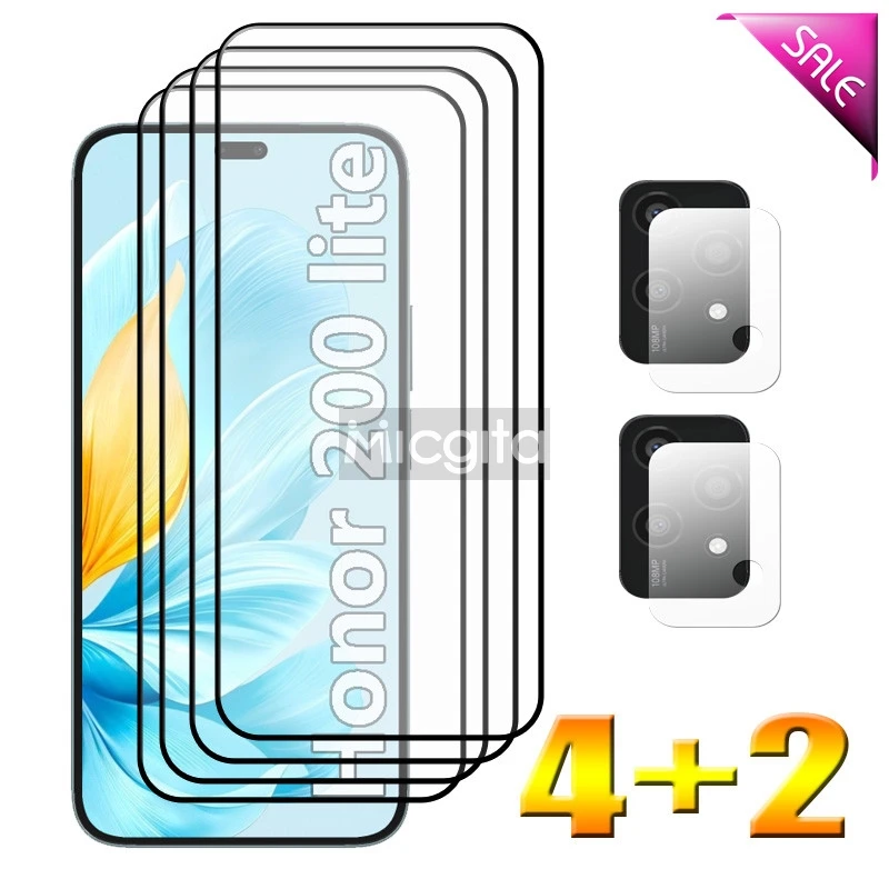 4+2 9H Tempered Glass Film For Honor 200 Lite Screen Protector Anti-Scratch Front film and Soft Fiber Lens film