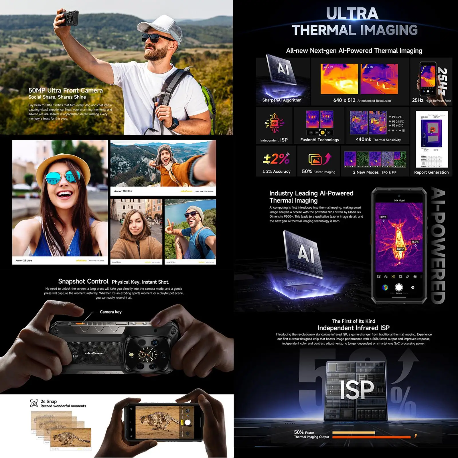 Ulefone Armor 28 Ultra 5G AI هاتف متين 6.67 بوصة 16 جيجابايت + 1 تيرا بايت تصوير حراري رؤية ليلية 10600 مللي أمبير في الساعة الأبعاد 9300 NFC هاتف ذكي #6