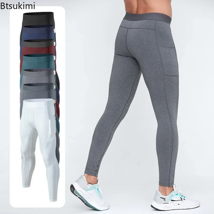 

2025 Running Pocket Leggings Men Compression Pants Sport Jogger Outdoor Basic Tights Bottom Hiking Biker Sportswear Gym Trousers