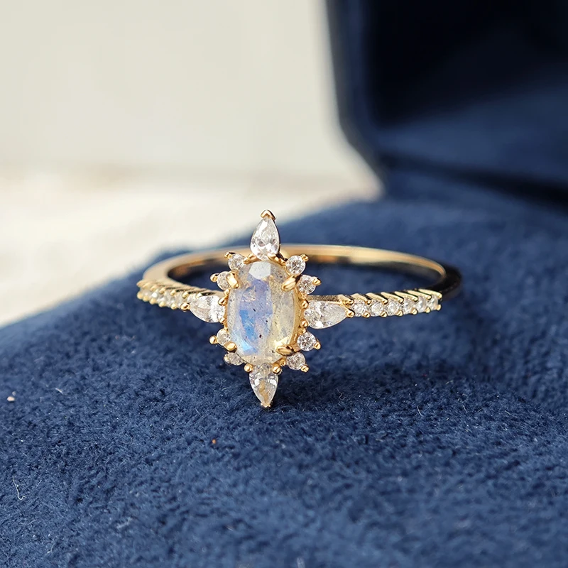 

LAMOON Natural Labradorite Ring For Women Gemstone Star Ring 925 Sterling Silver Gold Vermeil Jewelry Wedding Engagement Ring
