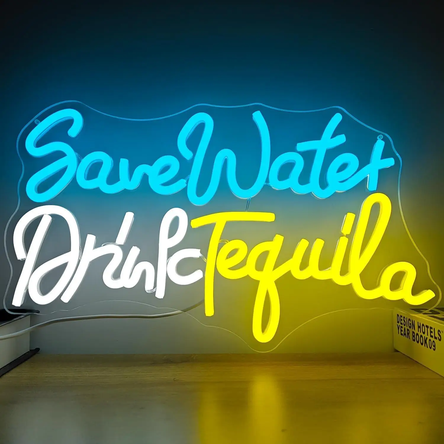 ave Water Drink Tequila Blue Yellow LED Neon Sign Funny Bar Decor Home Pub Party Decoration USB Powered Alcohol Lover Gift