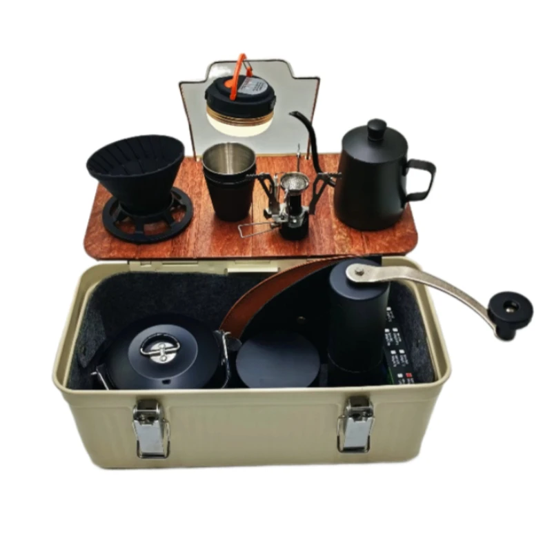 

Retro outdoor camping metal lunch box preferred equipment storage box outdoor coffee tea set storage toolbox,
