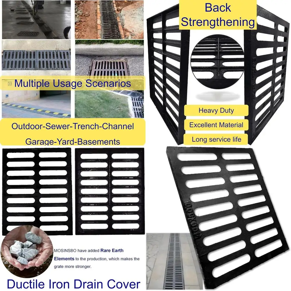 

Heavy-Duty 20x16 Cast Iron Outdoor Drain Cover, B-Class Sewer Grate, Black for Driveways and Yards