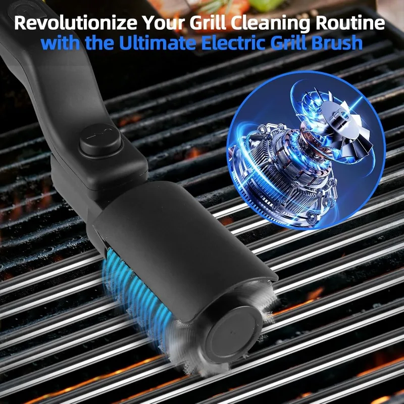 Electric Grill Brush 2 in 1 Cordless Rechargeable Grill Cleaning Brush Stainless Steel Brush Head 3-Speed Power for BBQ Grates