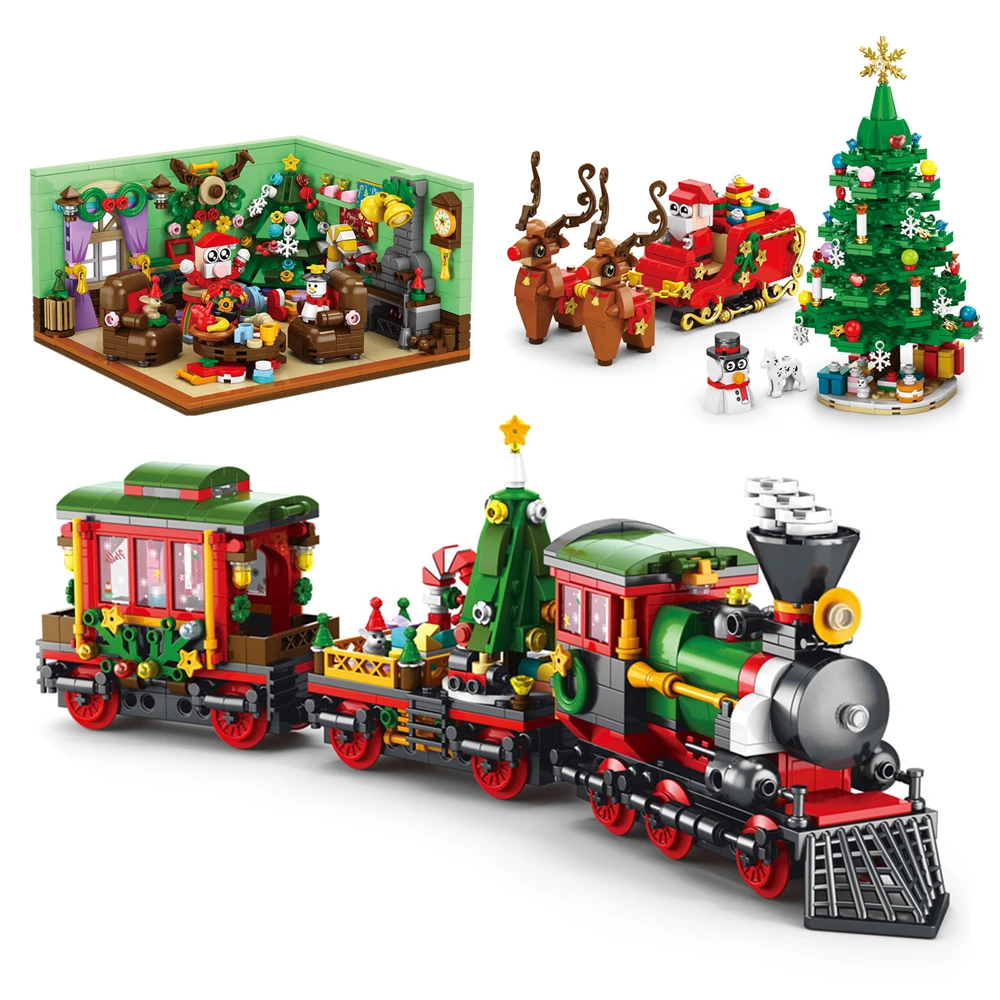 مجموعة مكعبات بناء سلسلة عيد الميلاد، قطار عيد الميلاد، منزل عيد الميلاد، منزل القرية الشتوية، ألعاب الطوب للأطفال هدية عيد الميلاد #1
