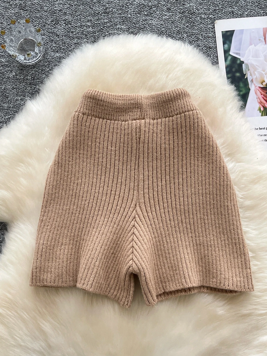 لينة محبوك ort السراويل النسائية عالية الخصر السراويل الكورية Sle عارضة شريط عمودي نمط مريح مرونة الخصر #5