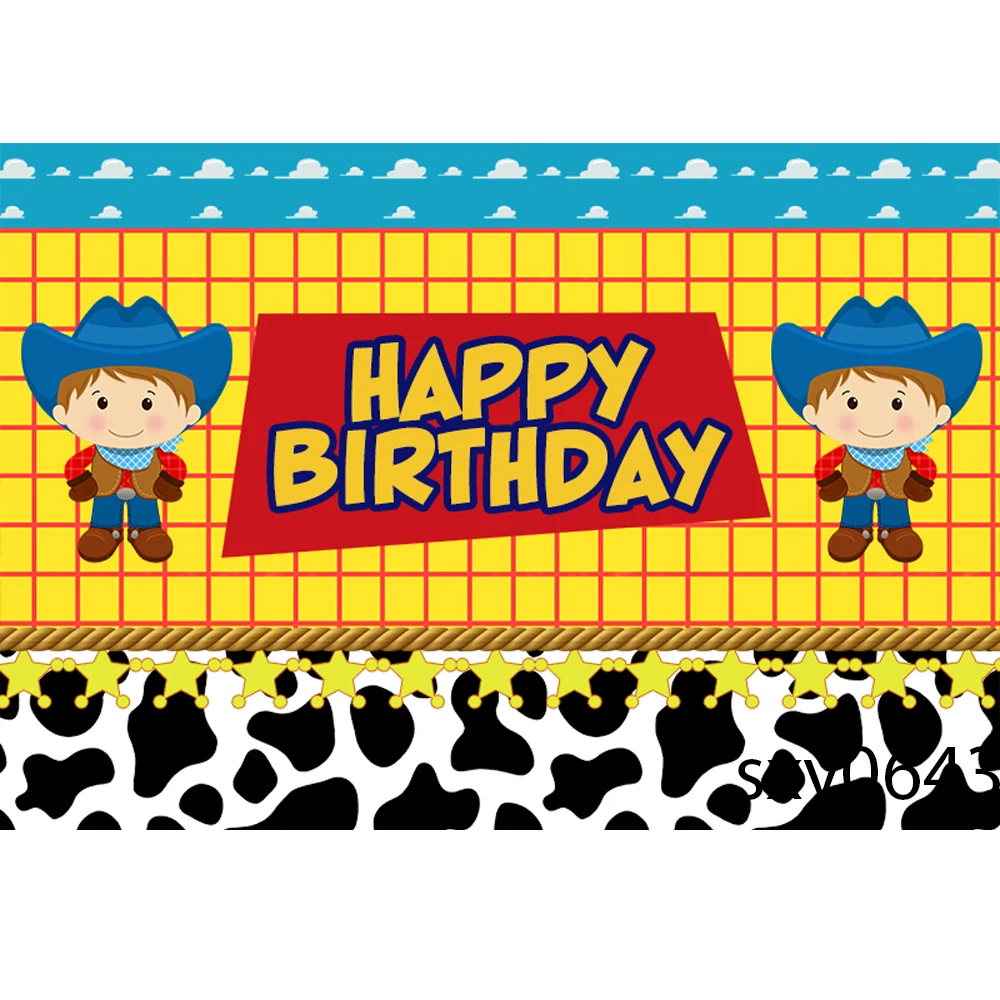 Fondo de fotografía para fiesta de cumpleaños con tema de Toy Story para niños, telón de fondo de dibujos animados de Woody Buzz Lightyear, estudio fotográfico