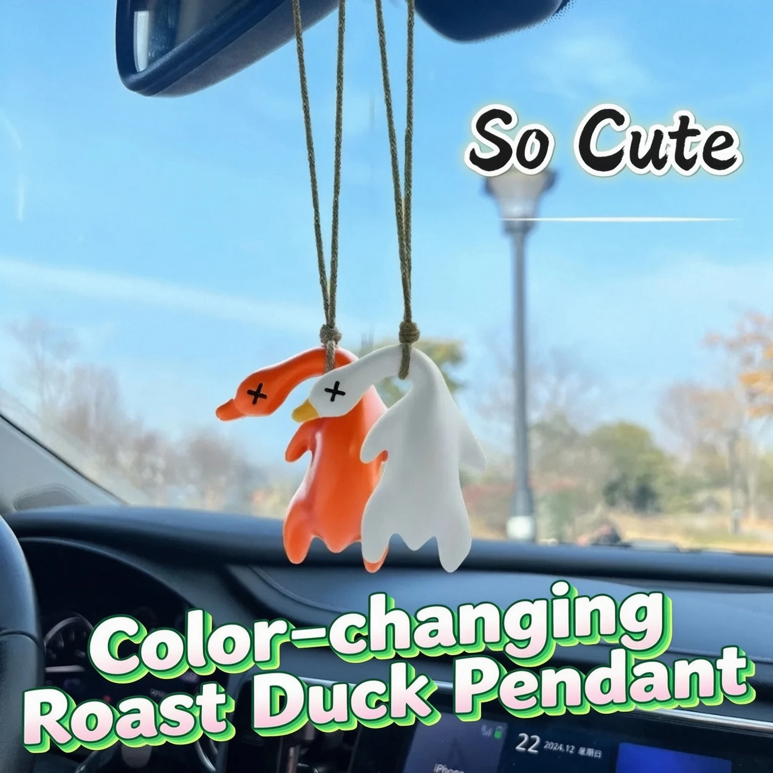 1/3/5PCS Color Change Duck Car Ornament Decoration Roast Duck Pendant Swing Duck Auto Hood Decora Duck Rear View Mirror Accessor