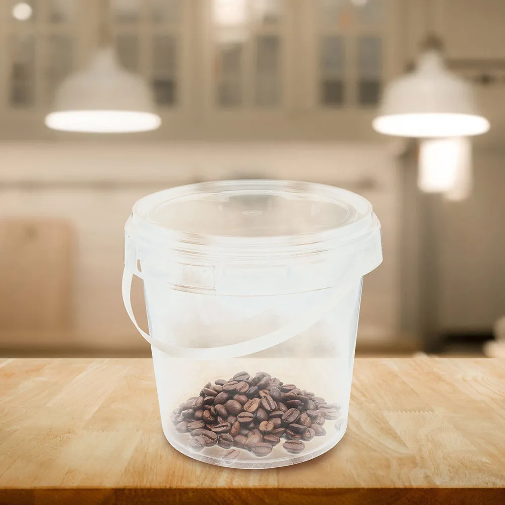 6Pcs Clear Plastic Food Storage Bucket with Lid and Portable Handle for Ice Cream Soup Flour Rice Dough Meal Prep Homemade Food