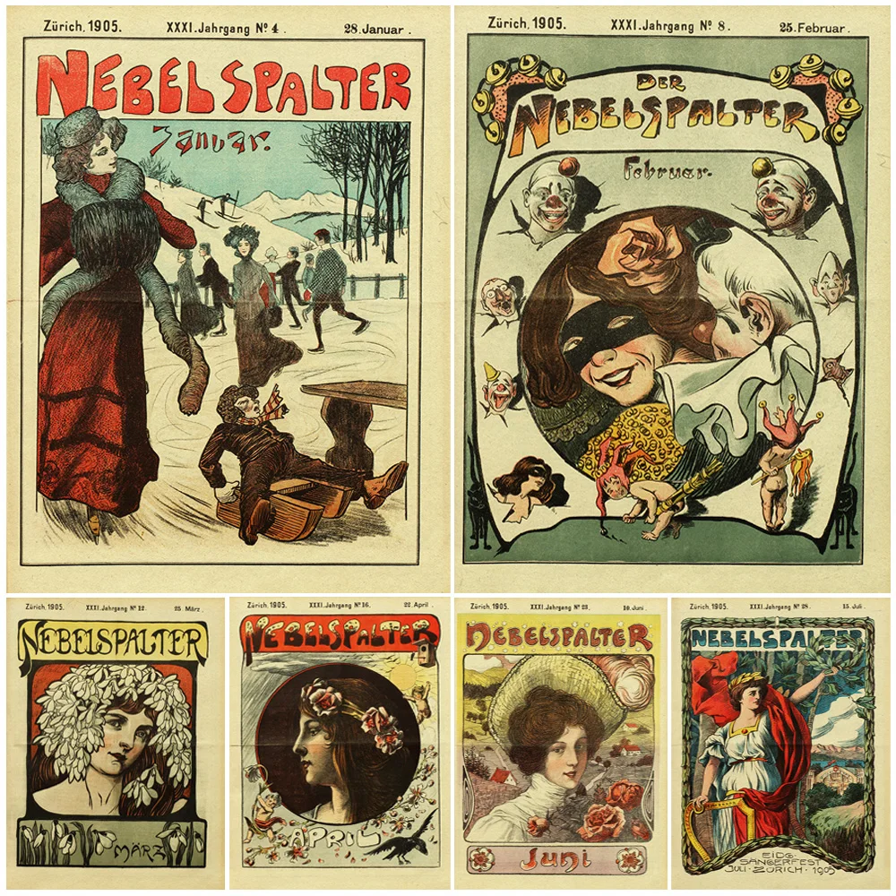 

1905 Magazine Monthly Title Page Illustration Vintage Wall Art Canvas Print,Humorous Satirical Magazine Art Poster Print Decor