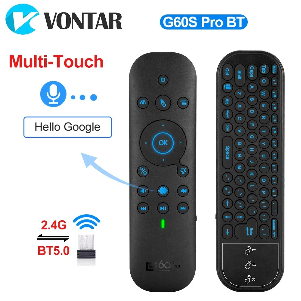 G60S Pro BT Air Mouse z 2.4G BT5.0 podwójny tryb Google asystenta głosowego pilot zdalnego sterowania klawiatura bezprzewodowa dla TV BOX z androidem