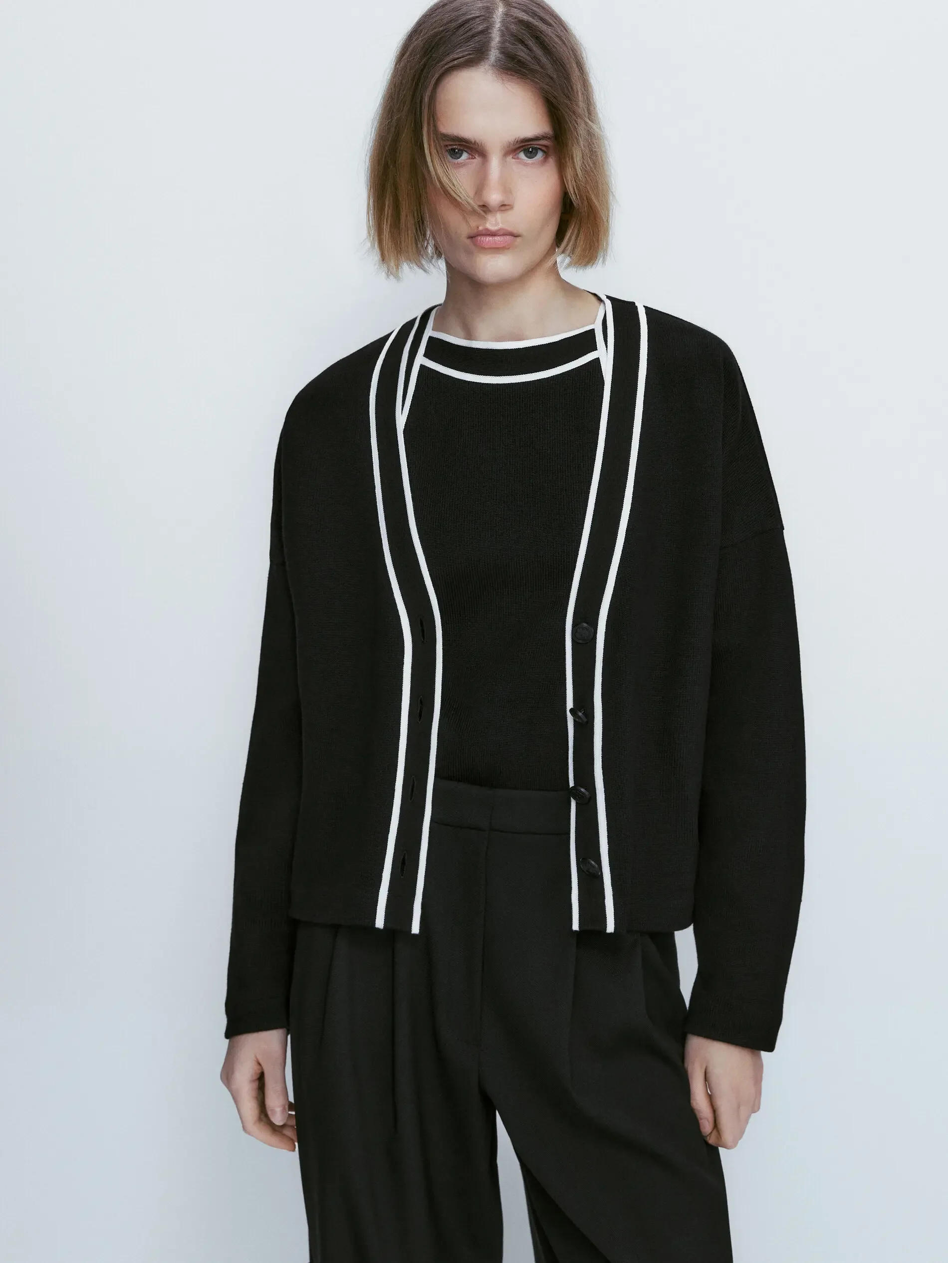 Ethereal MD 2024 autumn new style of Women\'s college style contrast color casual all-matching temperament knitted cardigan coat