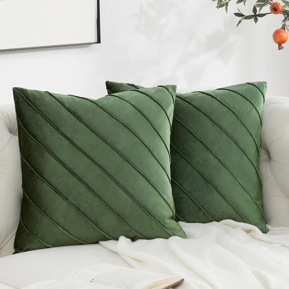 

GIGIZAZA Decorative Velvet Pillow Covers 18x18, Set of 2 Olive Green Sofa Couch Throw Pillows Covers Cases, Living Room Square C