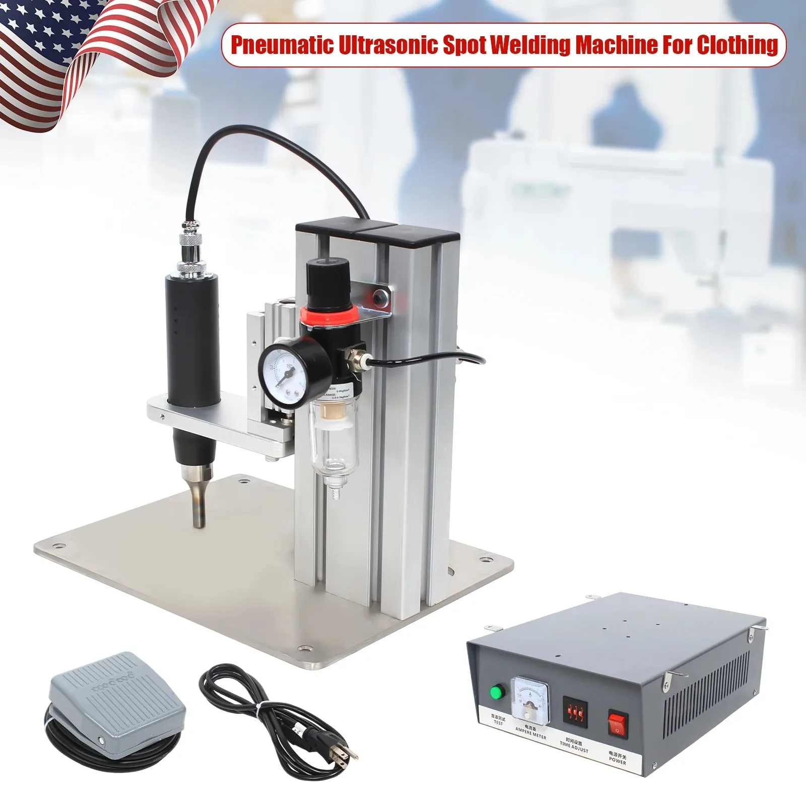 

500W Ultrasonic Spot Welder, Pneumatic Control Machine Semi-Automatic with Welding Head Foot Pedal For Clothing Fabrics Sewing