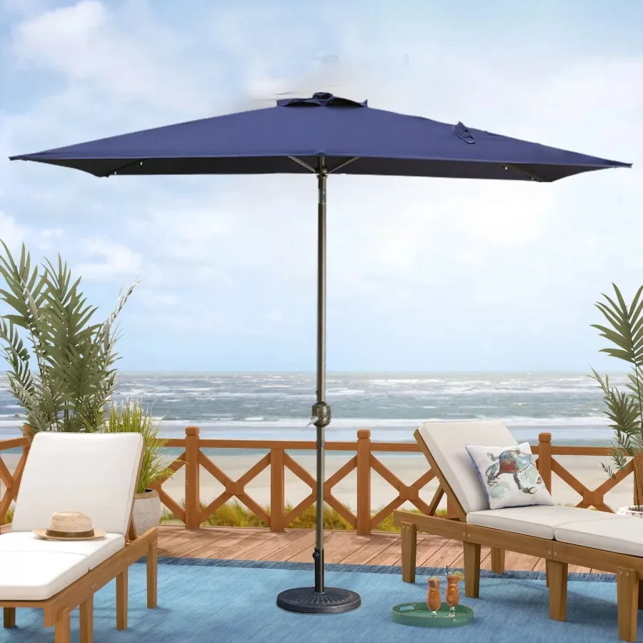 7.5ft * 7.5ft Patio Umbrella with Crank and Push Button Tilt Outdoor Table Market Umbrella with Aluminum Pole - Navy