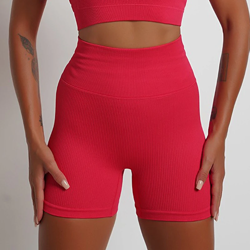 Aiithuug High Waist Tummy Control Gym Shorts Yoga Short Ribbed Scrunch Butt Lifting Workout Shorts Running Jogging Short Women