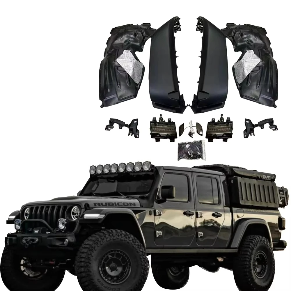 

Black Textured High Wheel Eyebrow Front Rear Fender Flare With Light for Gladiator JT 2020++ JT1015 LantSun
