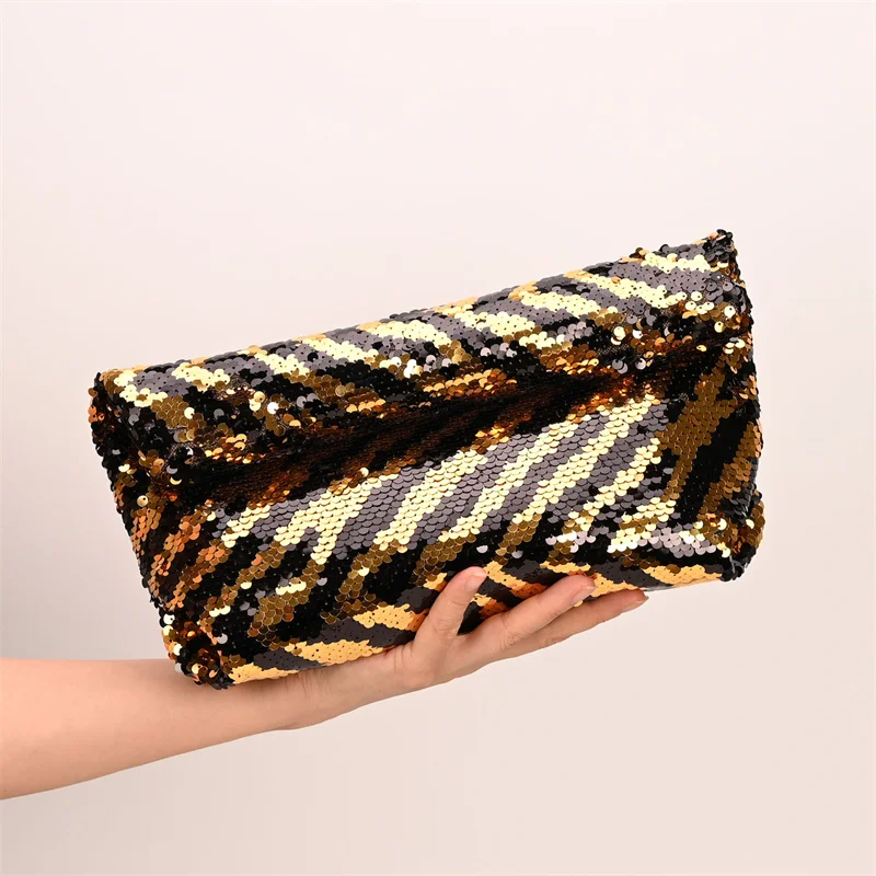 New Women Sequins Evening Clutch Bag, Luxury Shiny Designer Handbag for Ladies Party Wedding, Black Silver Metal Frame Purse