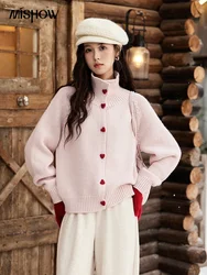 MISHOW Love Heart Button Sweater Color Clash Women Winter Clothing Knitted Cardigan Loose Versatile Thick Warm Tops MXD58Z1127