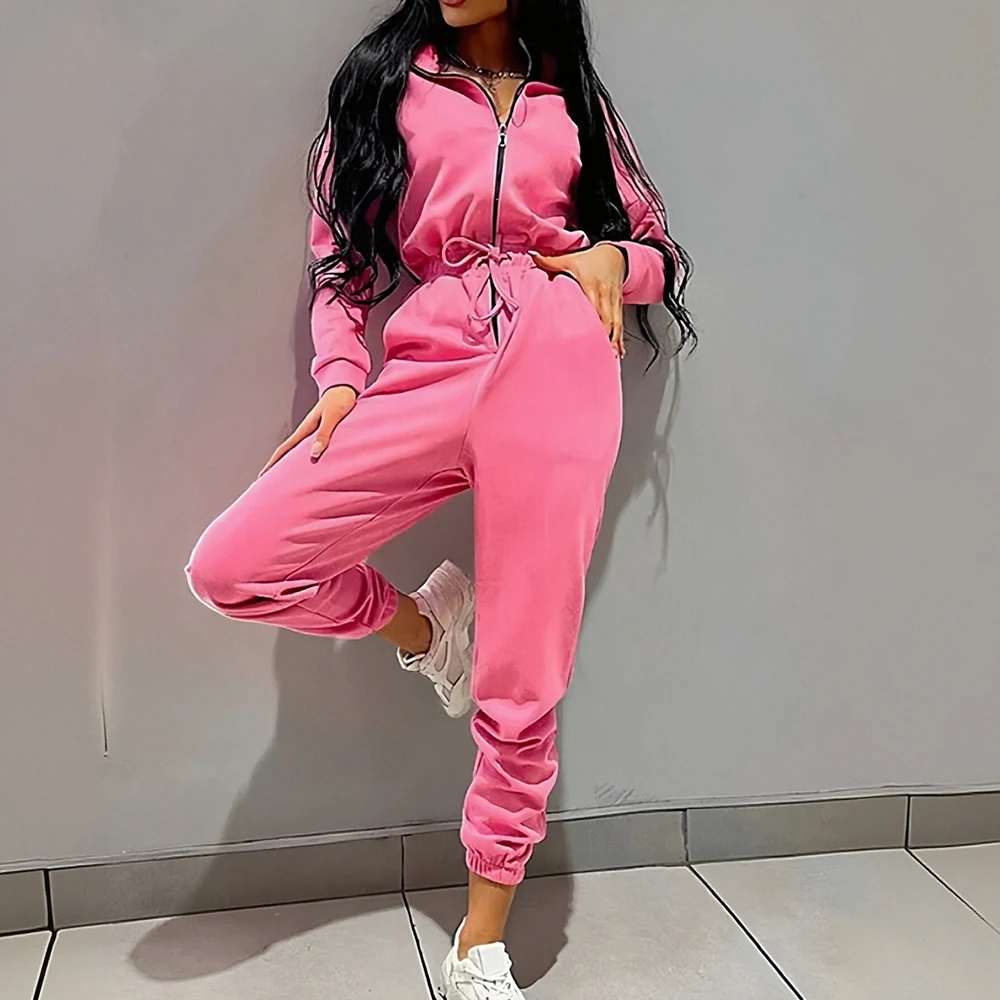 

Casual Fitting Round Neck Jumpsuit Decorative Element Absent Women's Long Pants Suit Comfortable Style Collection