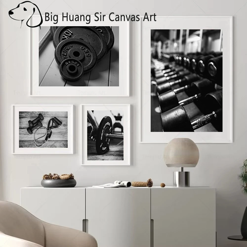 Black and White Fitness Poster Dumbbell Weights Weightlifting Poster Gym Home Fitness Wall Decor Gym Room Wall Art Picture Print