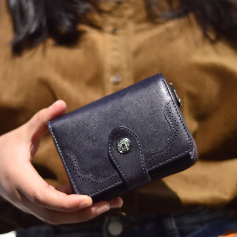 AETOO Vintage first layer cowhide women's handmade money clip Women's leather short purse Women's zipper Japan and South Korea n