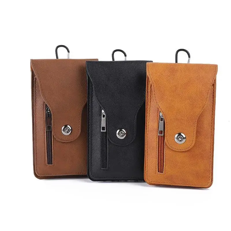 Leather Waist Bag Phone Pouch  Belt Clip Wallet Card Vintage Chest Packs For Men Buckle Mobile