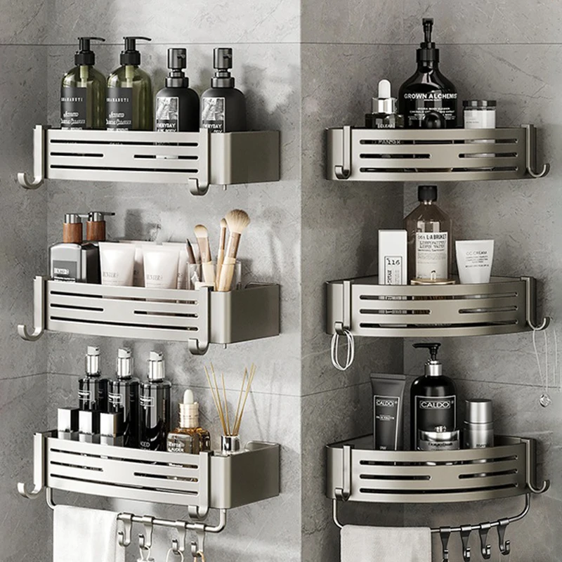 1-3PCS No-Drill Bathroom Shelf Bathroom Corner Shelf Wall Mounted Shower Rack Bathroom Organizer Set Bathroom Accessories