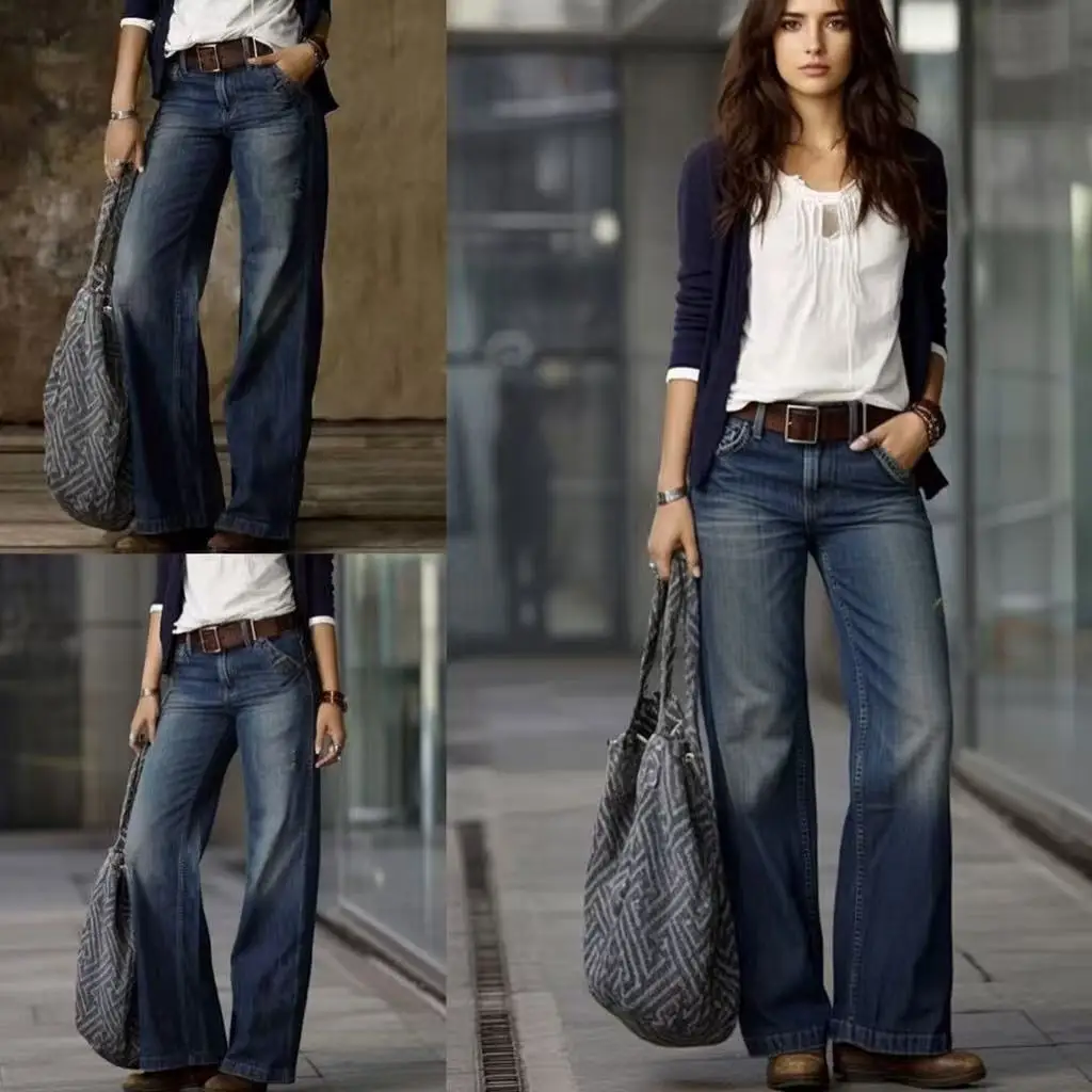 

New Womens High Waisted Wide Leg Jeans Vintage Washed Loose Fit Denim Pants for Casual Daily Wear
