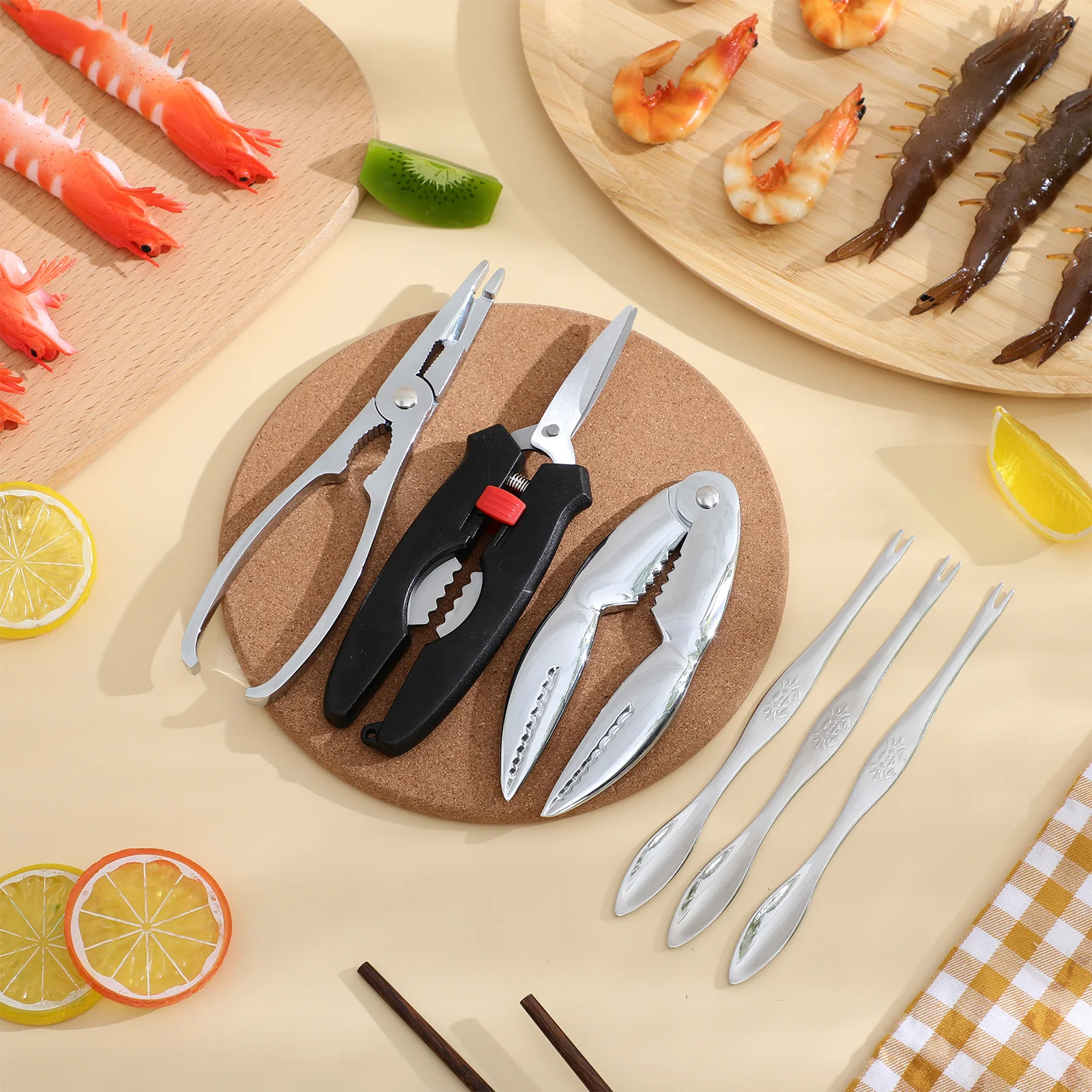 

1Set Crab Eating Tool Set Stainless Steel Rustproof Seafood Tools Crab Peeling Fork Lobster Clamps Picks