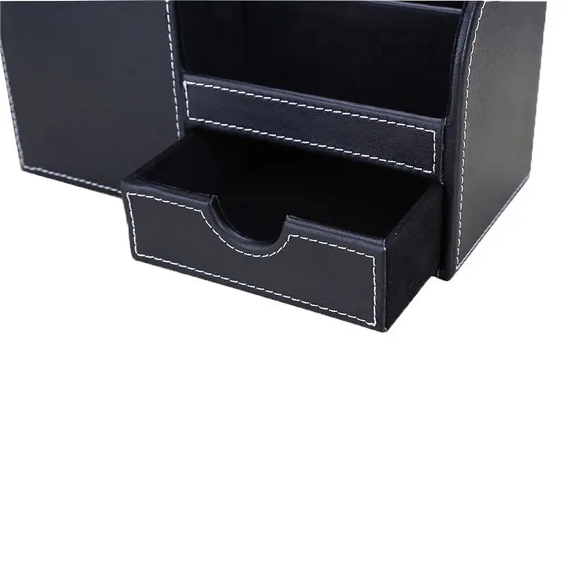 ABRI-2Pcs PU Leather Multi-Function Desk Stationery Organizer Storage Box Pen/Pencil,Cell Phone,(Black-Flannel)