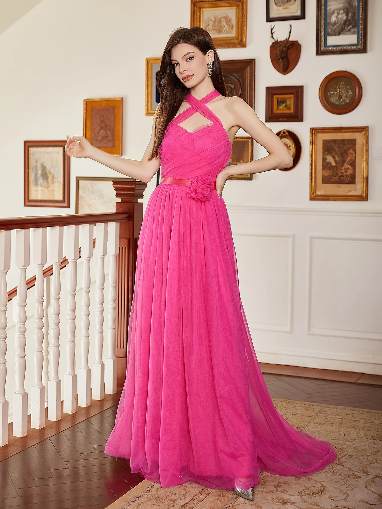 New pink formal Party Satin Evening gown Irregular full length celebrity dress Wedding Cocktail ball dress