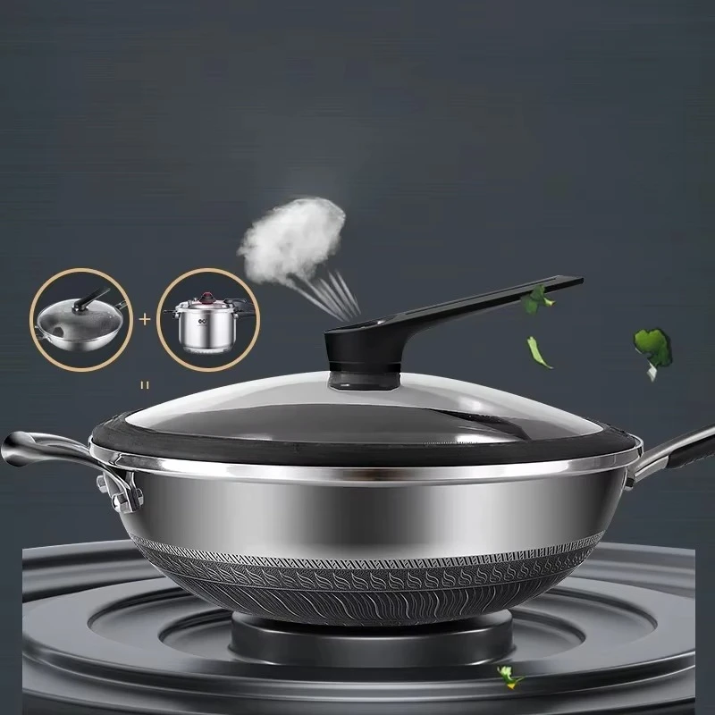 

Wok and Pressure Cooker, German 316L Stainless Steel, Uncoated Non-stick Cooker, Universal Gas Induction Cooker
