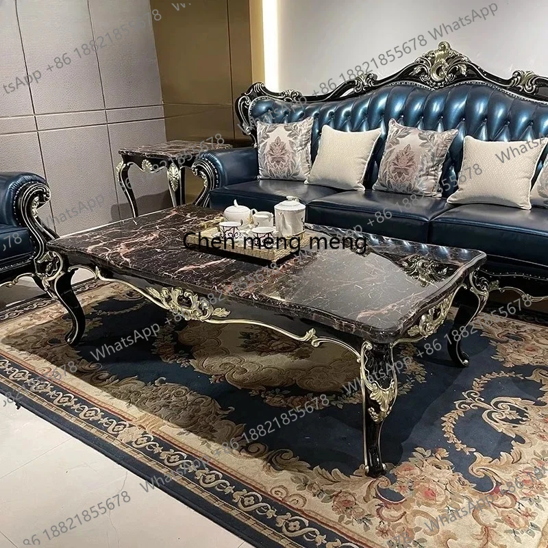 

French solid wood large coffee table, European small apartment rectangular solid wood living room neoclassical marble tea t