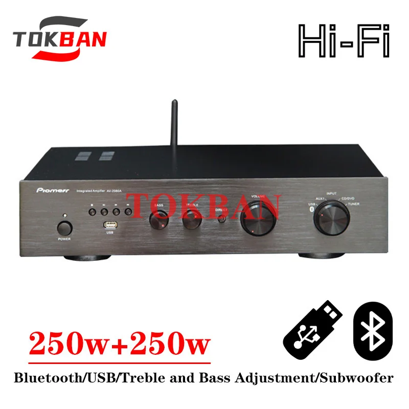 Tokban AV2080 250w*2 HIFI Power Amplifier High Power Toshiba Transistor 1943/5200 Bluetooth 4.0 Usb Subwoofer Amplifier Audio