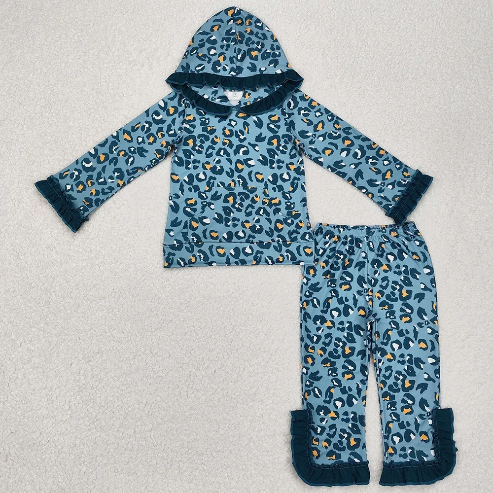 

Hot Sale Kids Designer Clothes Girls Leopard Hooded Top Pants Sets Boutique Outfits Children Clothing Baby Girls Clothes Hoodies