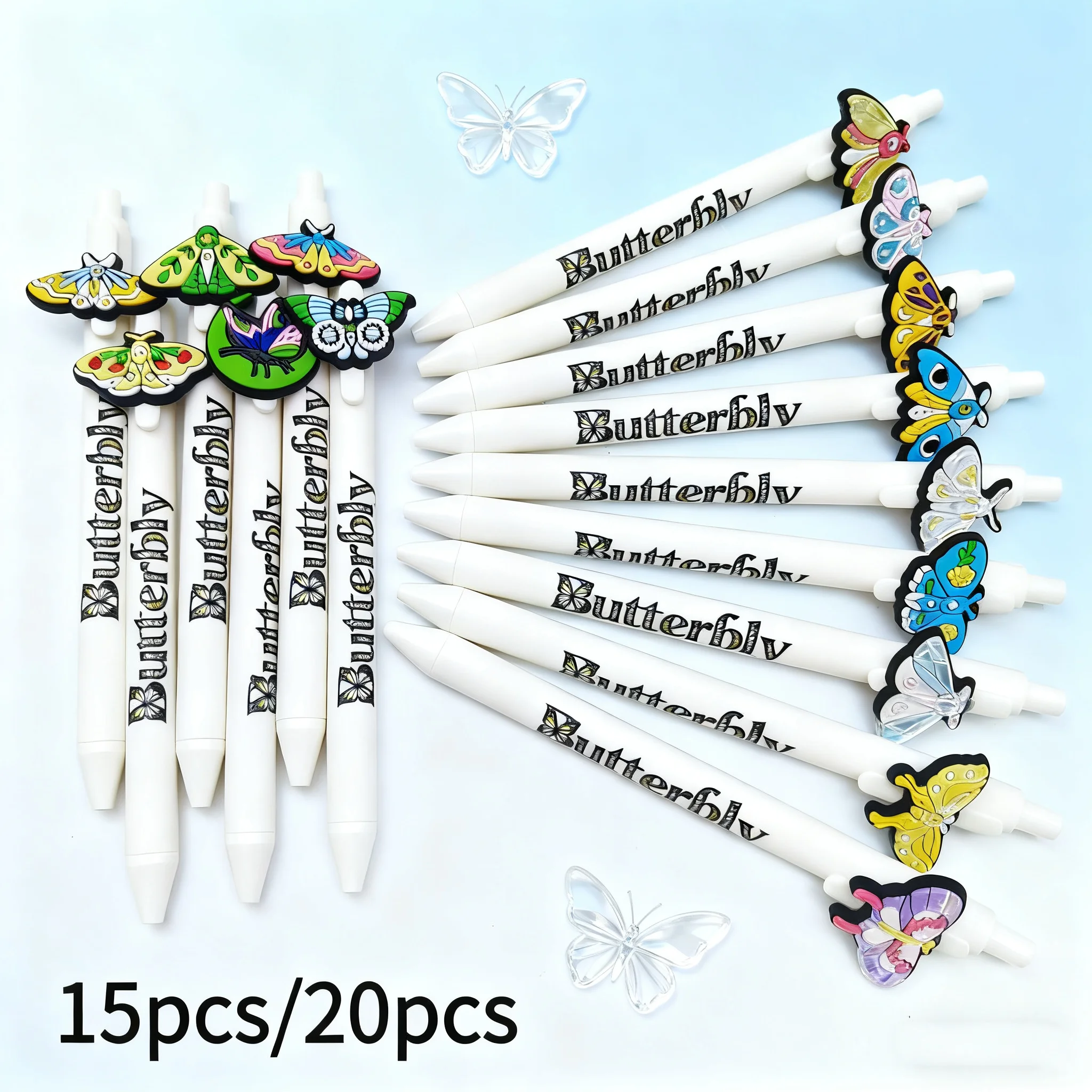 

15 шт./20 шт., шариковая ручка с принтом бабочки, белые канцелярские принадлежности, офисный подарок, шариковая ручка