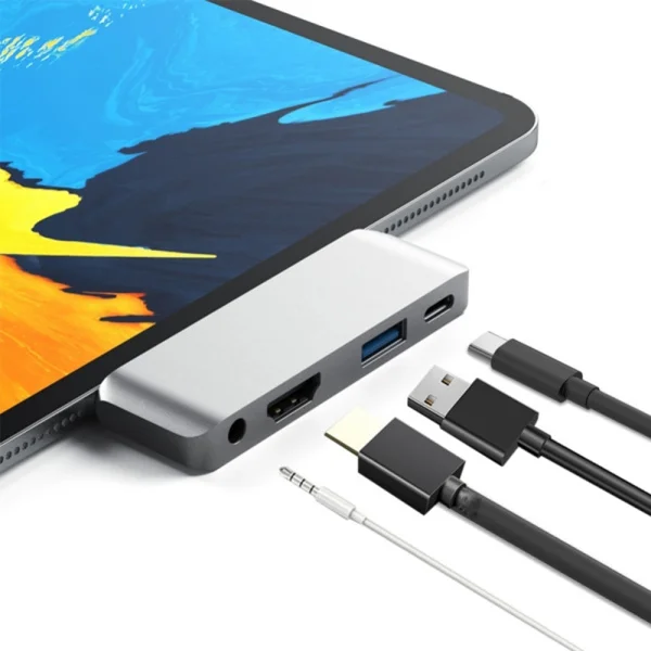 HUB USB para iPad Pro, adaptador tipo C, dongle com 4K HDMI, carregador USB-C PD, USB 3.0, 3,5mm, fone de ouvido, conector de áudio, docking, novo