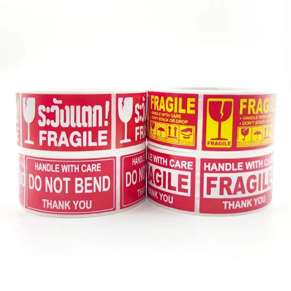 250Pcs/Roll Please Handle Fragile Warning Label Stickers Care for Goods Yellow Fragile Shipping Stickers 25x45mm White