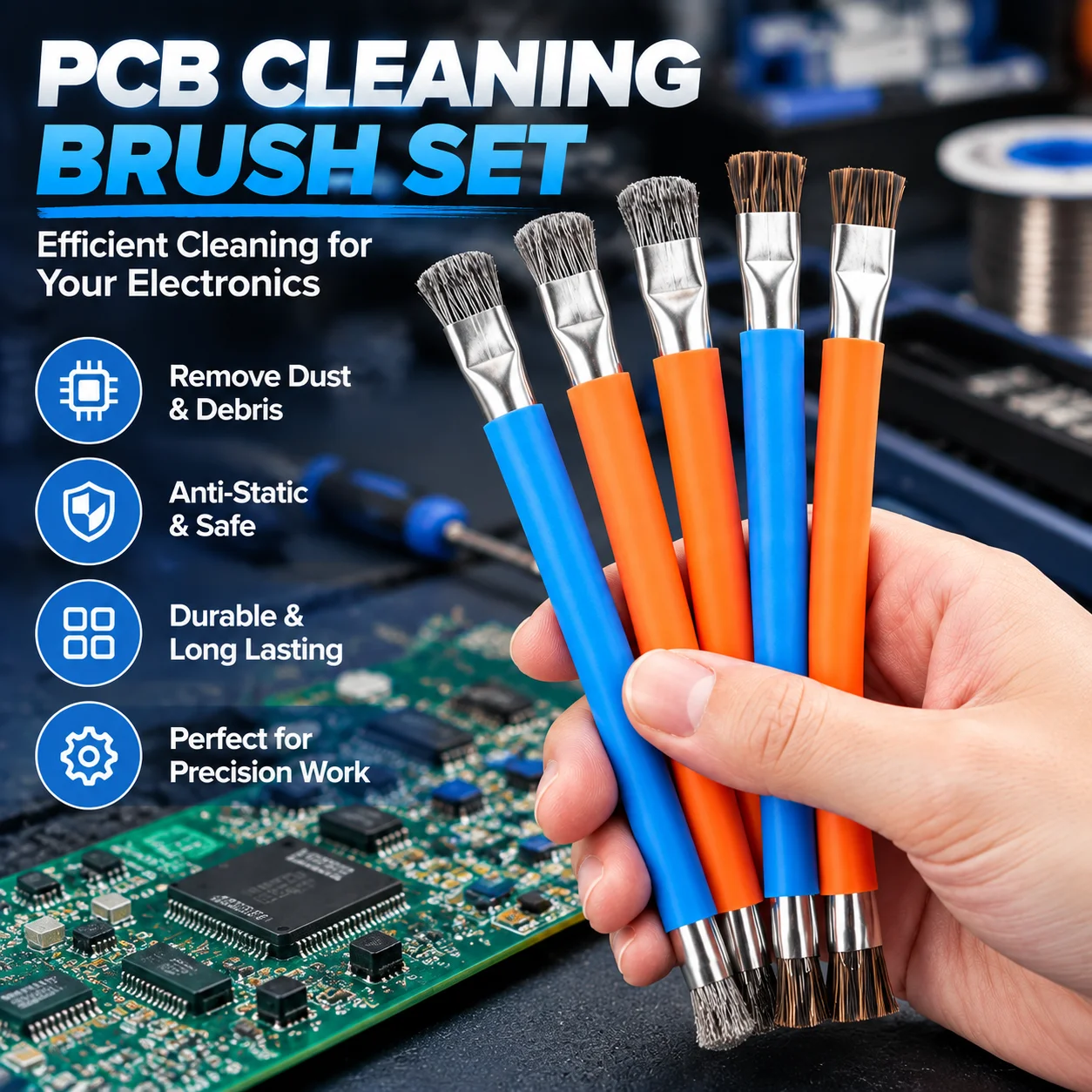 Anti-Static Safe Brush Motherboard PCB Double Headed Brush Circuit Board Repair Cleaning Brush IC Chip Mobile Phone Repair Tool