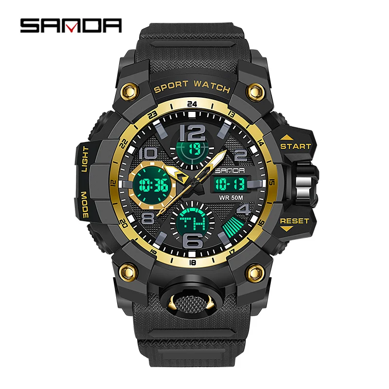 SANDA G Style Sports Military Men\'s Watches Waterproof Dual Display Quartz Wristwatch For Male Clock Stopwatch Relogios Masculin