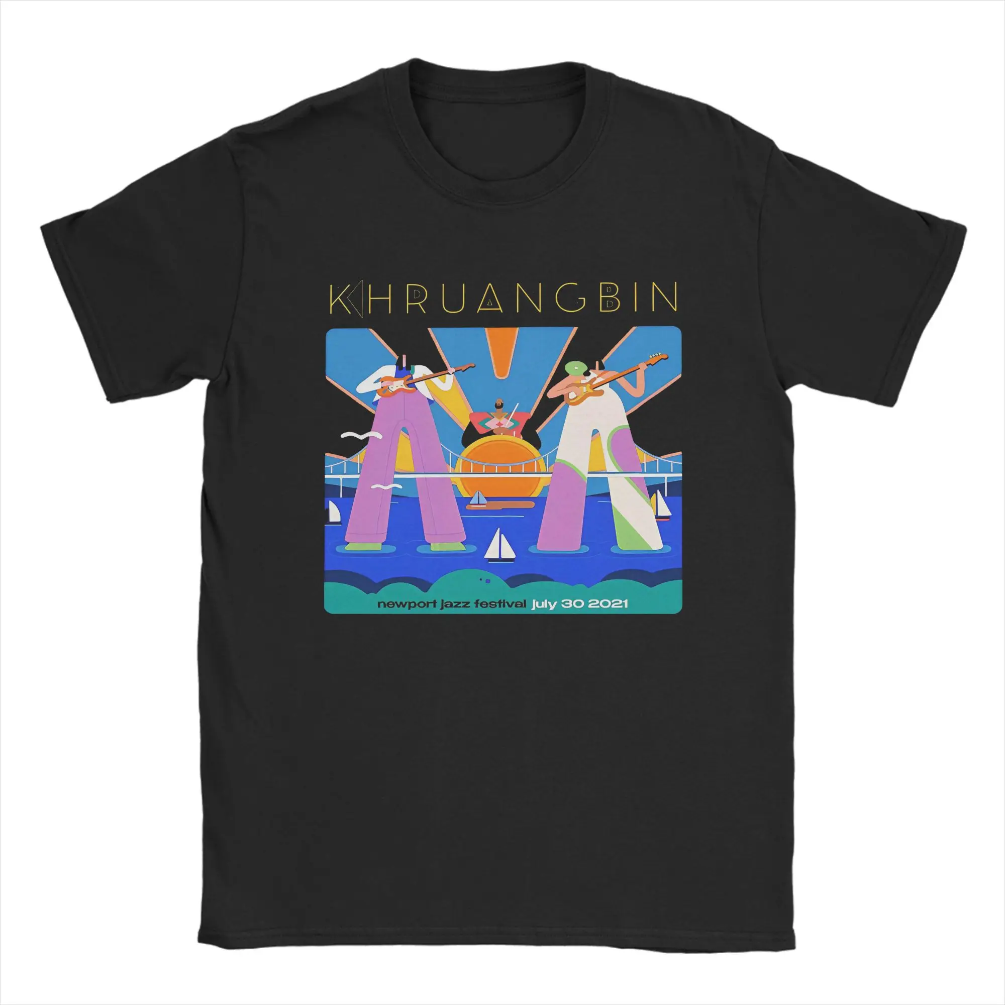 Khruangbin Newports Jazz T-Shirt for Men Rock Band Creative Pure Cotton Tees Crew Neck Short Sleeve T Shirts Gift Idea Clothing