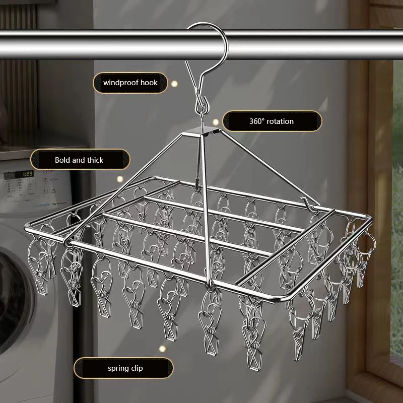 Aço inoxidável Windproof Clothespin, cabide, varal, meia, toalha, sutiã, secagem Rack, Peg gancho, Airer, secador