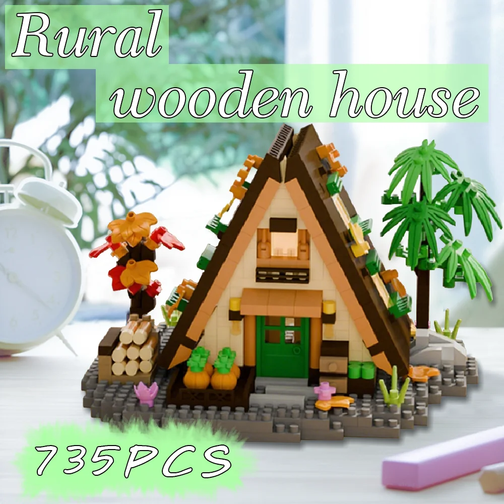 Rural Wooden House Building Blocks Set - DIY Countryside Cabin Model Kit, 3D Puzzle Toy for Adults & Kids