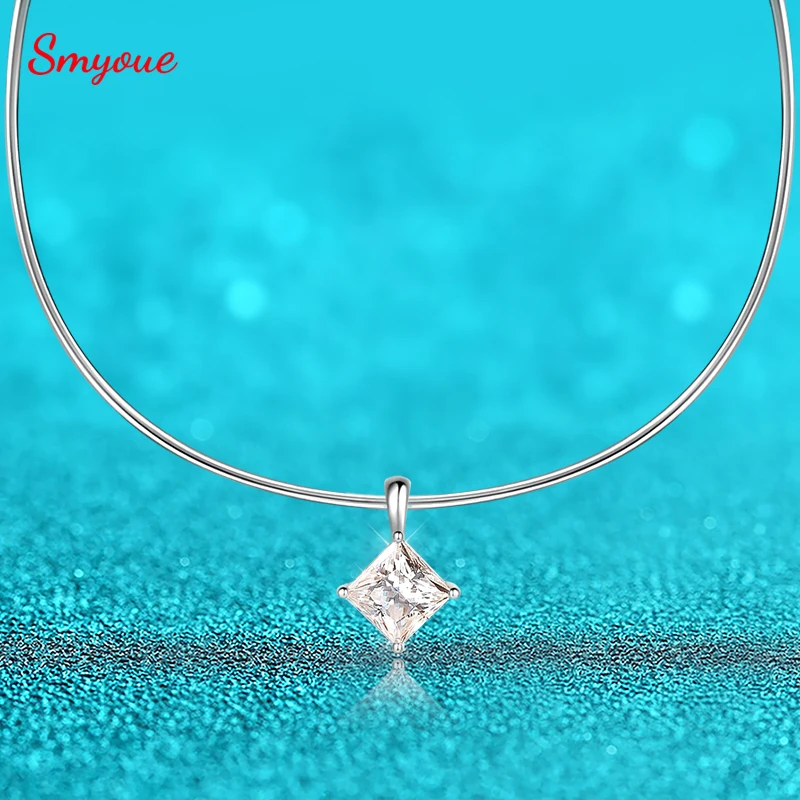 

Smyoue 1.2MM Chain Moissanite Pure S925 Silver Necklace for Women 1.8CT 2CT 3CT Pendant Valentine's Day Gift Lab Diamond Jewelry