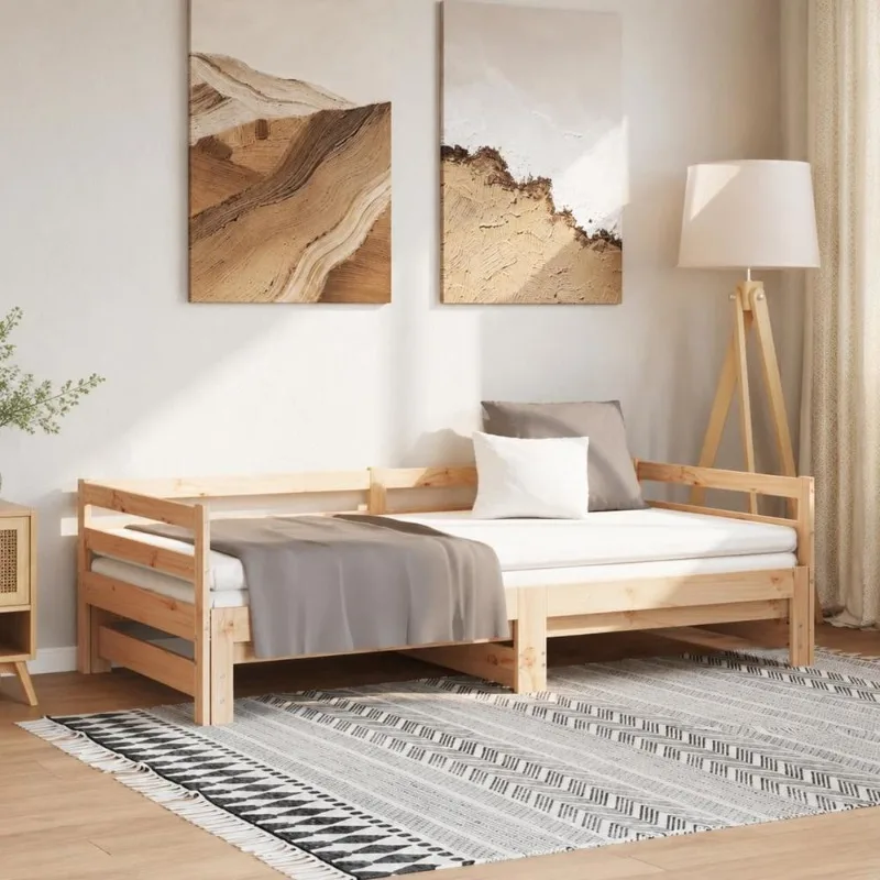 Lit de Jour Polyvalent en Pin Massif 90 x 190 cm avec Sommier à Lattes Rustique, Gain de Place, Transformable en Canapé pour Salon, Chambre, Studio et Chambre d'Invité, Montage Facile, Outils Complets